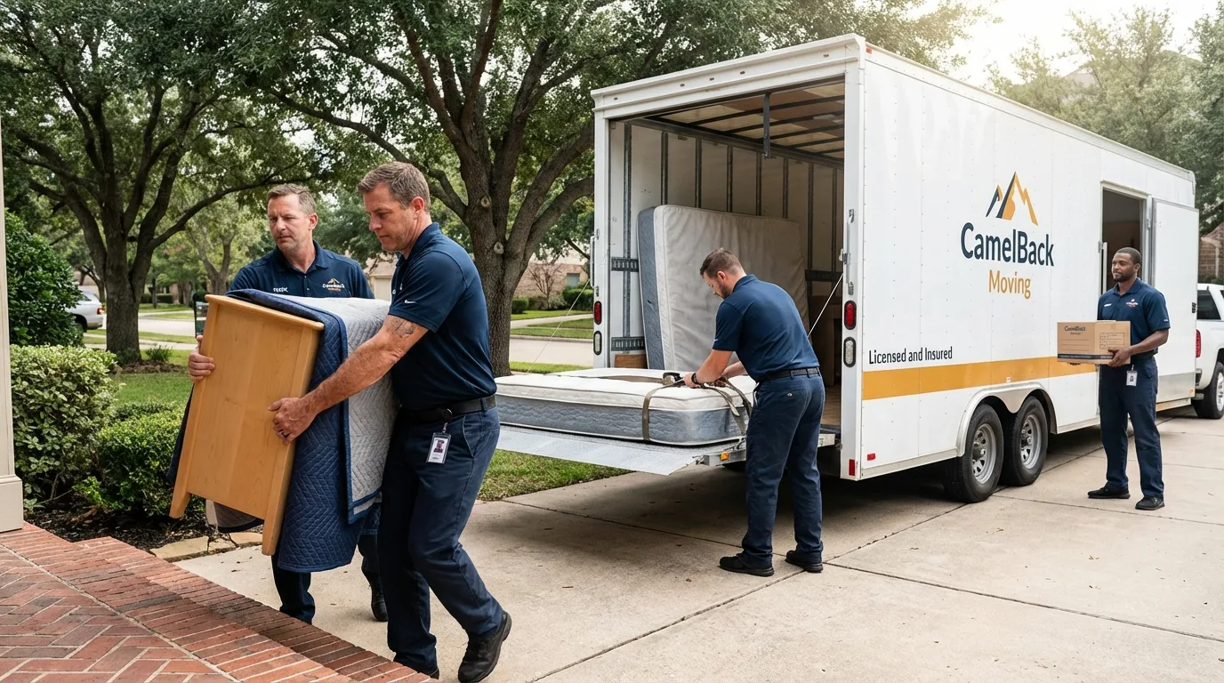 Crew loading residential truck for cross-state move from Cleveland, TN