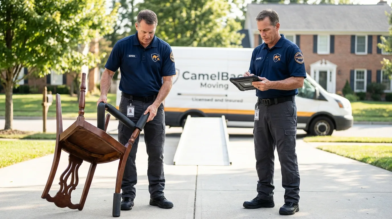 Movers inspecting furniture for damage prevention before loading in Cleveland, TN